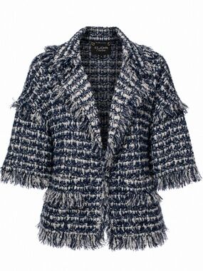 St. John Couture Tweed Fringe Knit Jacket, Excellent Cond., Soft Knit, Medium